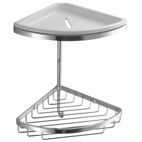 Полочка корзинка COLOMBO DESIGN ANGOLARI B9601 угловая двойная с керамической полкой с крючком цвет хром